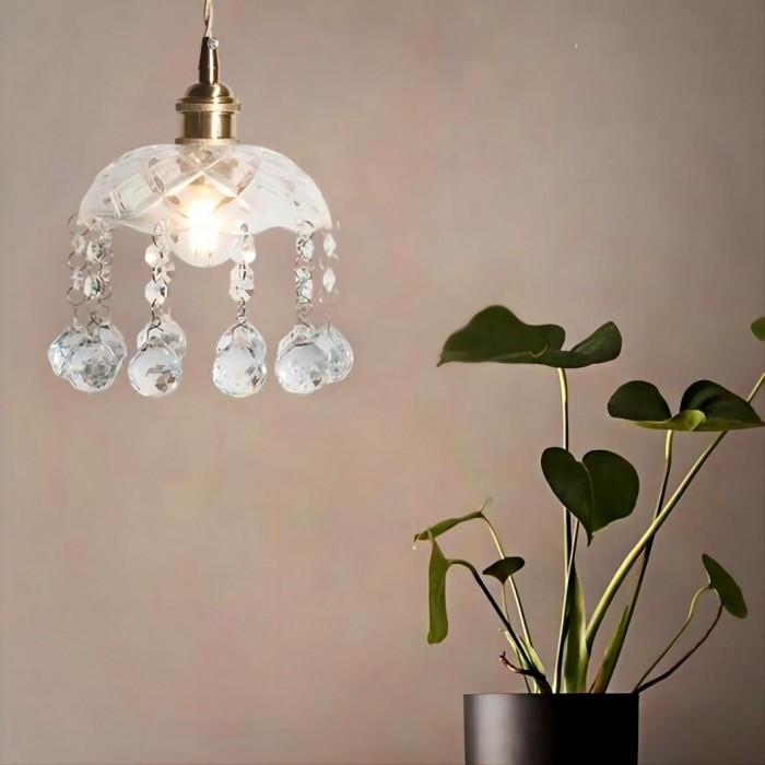 Vintage Clear Ribbed Glass Chandelier for Kitchen and Dining Room