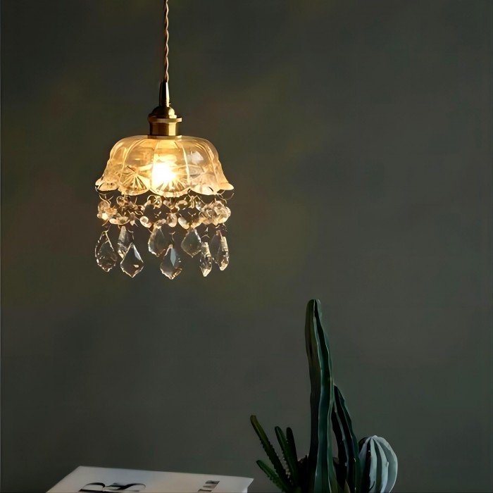 Vintage Clear Ribbed Glass Chandelier for Kitchen and Dining Room