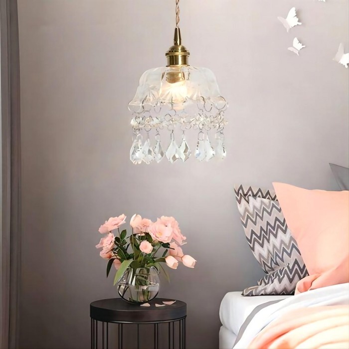 Vintage Clear Ribbed Glass Chandelier for Kitchen and Dining Room