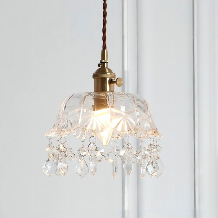 Vintage Clear Ribbed Glass Chandelier for Kitchen and Dining Room