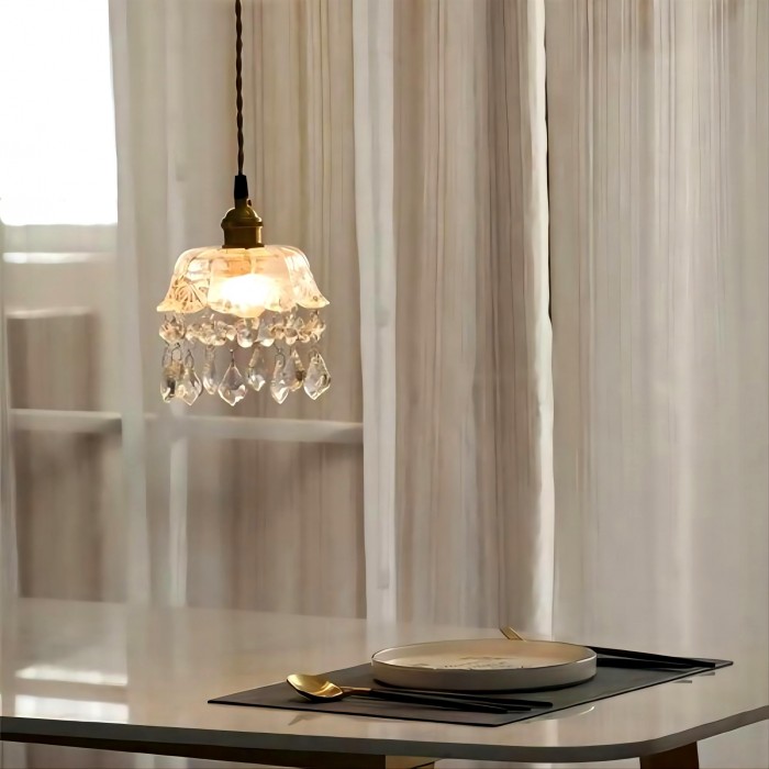 Vintage Clear Ribbed Glass Chandelier for Kitchen and Dining Room