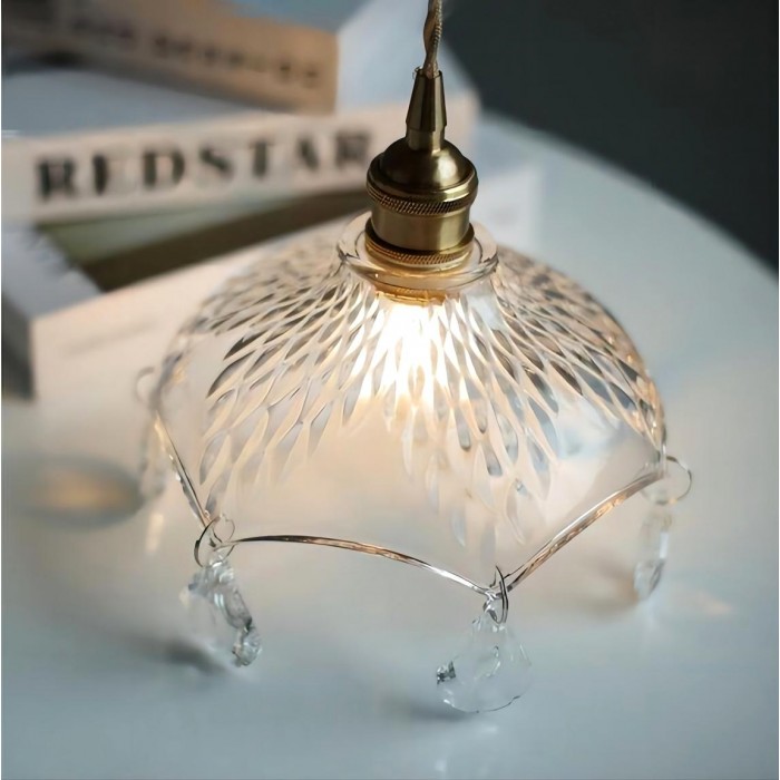 Vintage Clear Ribbed Glass Chandelier for Kitchen and Dining Room