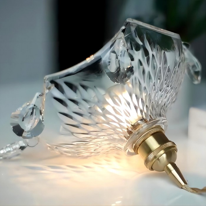 Vintage Clear Ribbed Glass Chandelier for Kitchen and Dining Room