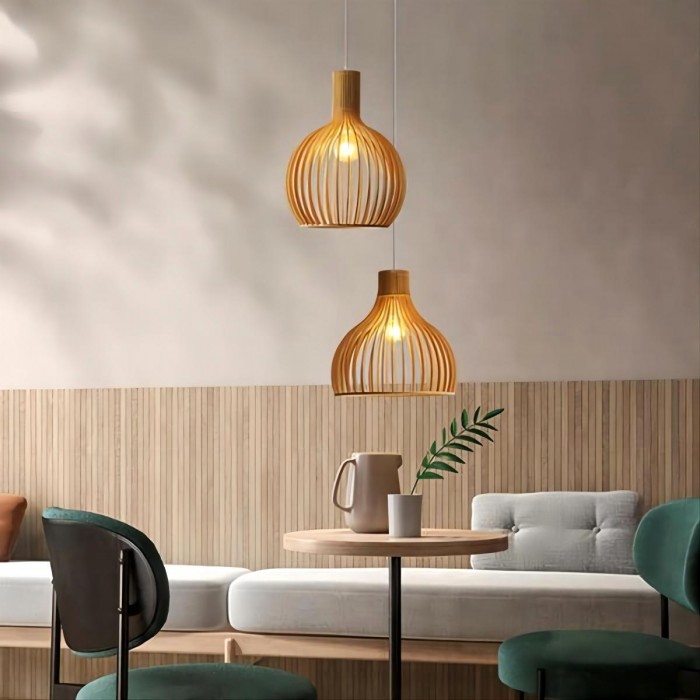 Cage hanging lamp wooden