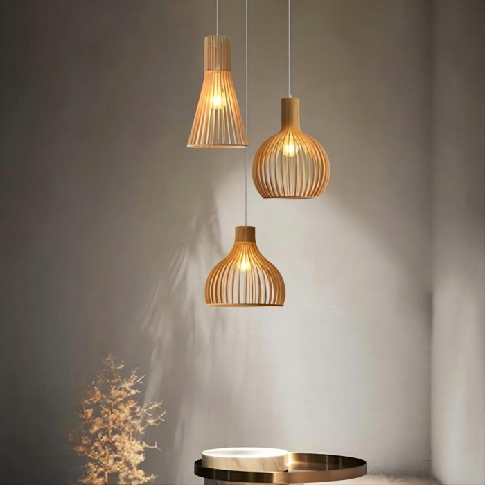 Cage hanging lamp wooden