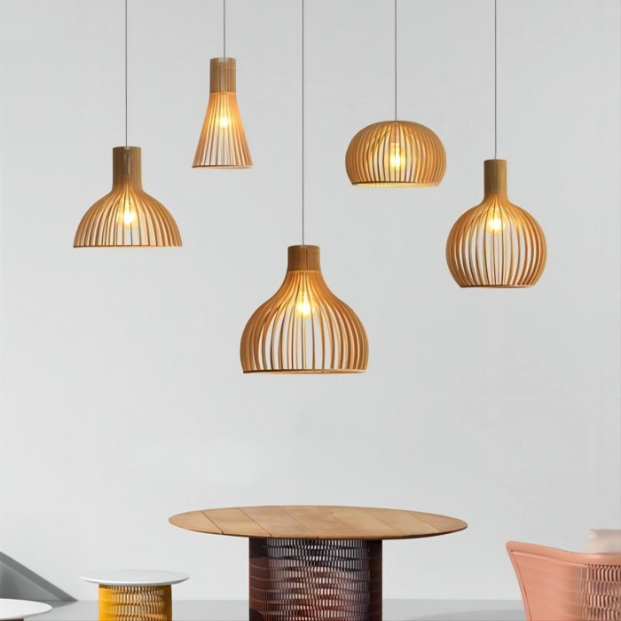 Cage hanging lamp wooden