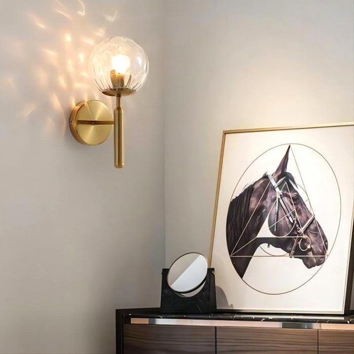 Miira Modern Metal Iron wall light with Blown Clear Glass for Bedroom