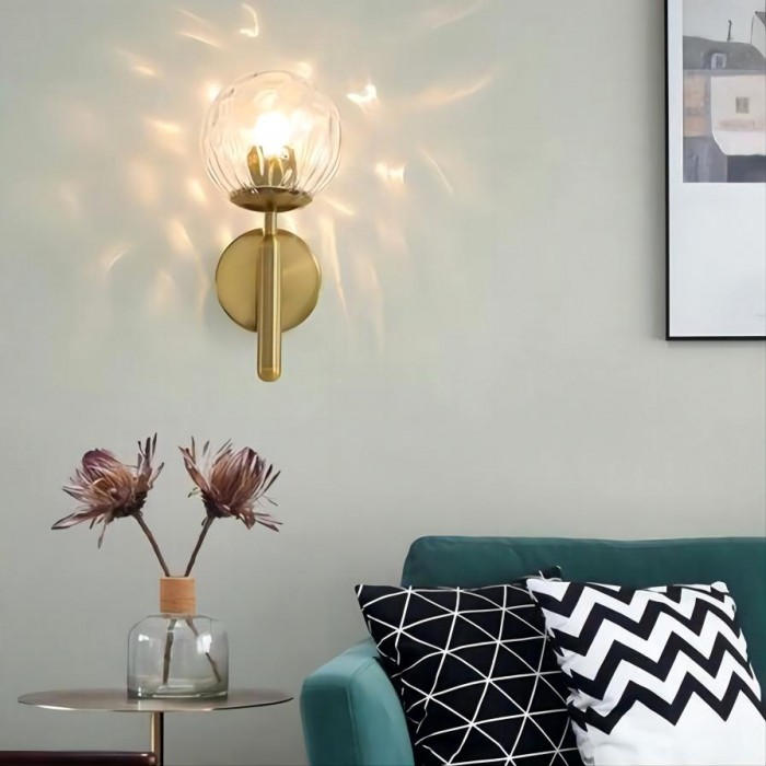 Miira Modern Metal Iron wall light with Blown Clear Glass for Bedroom