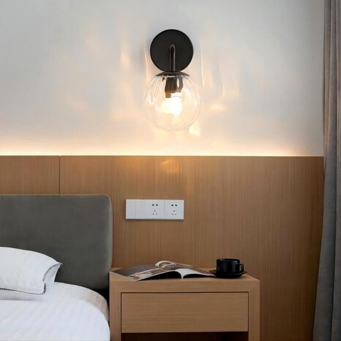 Miira Modern Metal Iron wall light with Blown Clear Glass for Bedroom