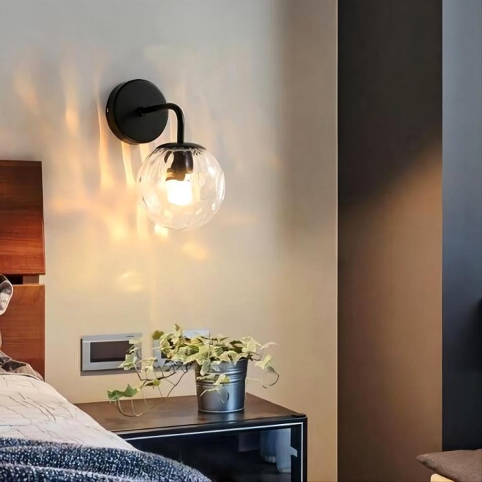 Miira Modern Metal Iron wall light with Blown Clear Glass for Bedroom