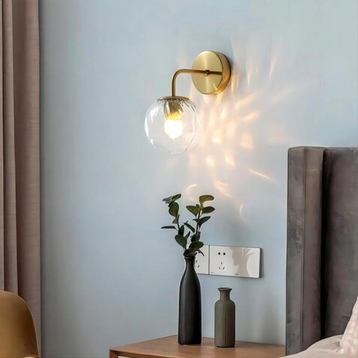 Miira Modern Metal Iron wall light with Blown Clear Glass for Bedroom