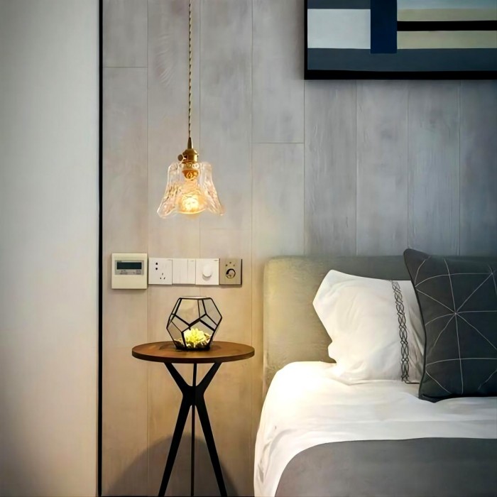 Antique Clear Ribbed Glass Pendant Light for Bedroom and Kitchen