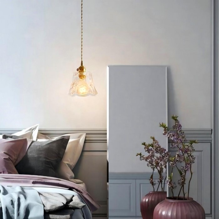 Antique Clear Ribbed Glass Pendant Light for Bedroom and Kitchen