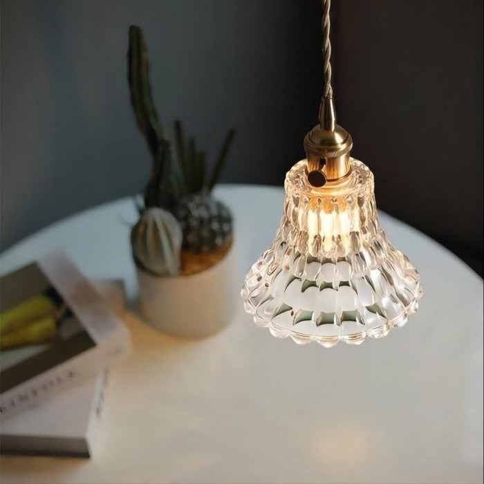 Antique Clear Ribbed Glass Pendant Light for Bedroom and Kitchen