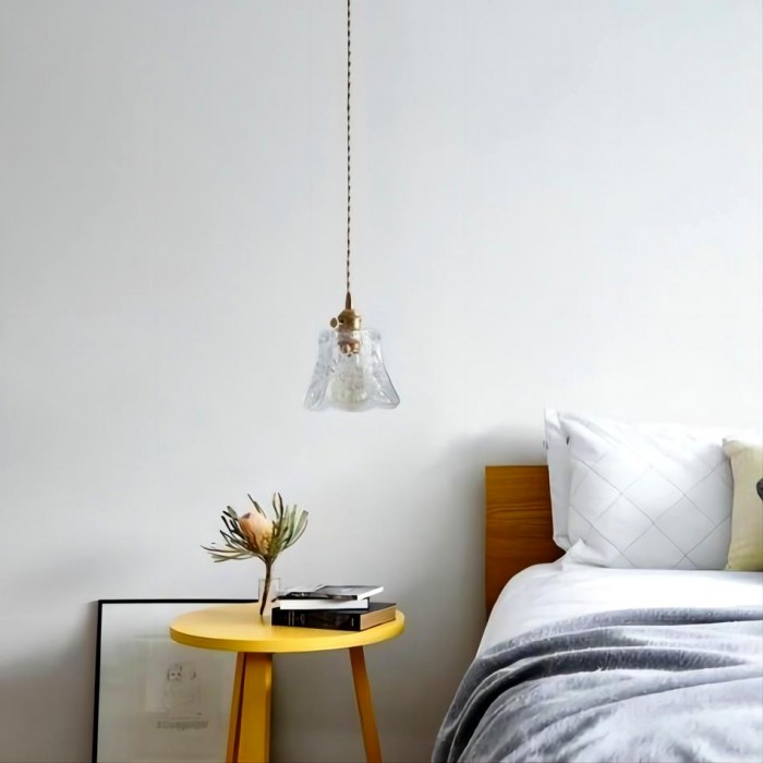 Antique Clear Ribbed Glass Pendant Light for Bedroom and Kitchen