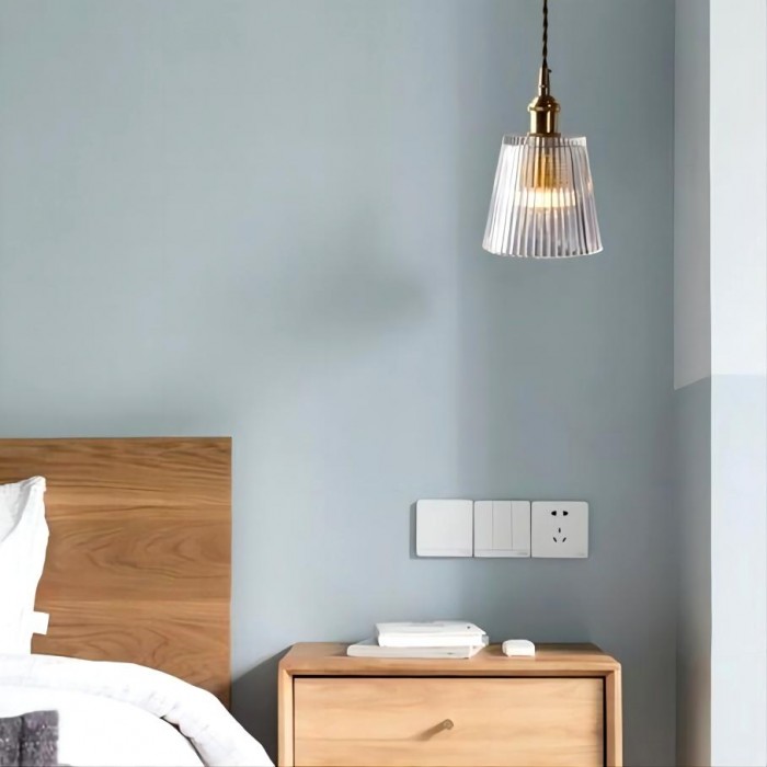 Antique Clear Ribbed Glass Pendant Light for Bedroom and Kitchen