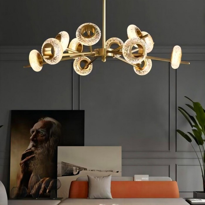 Led crystal chandelier brass