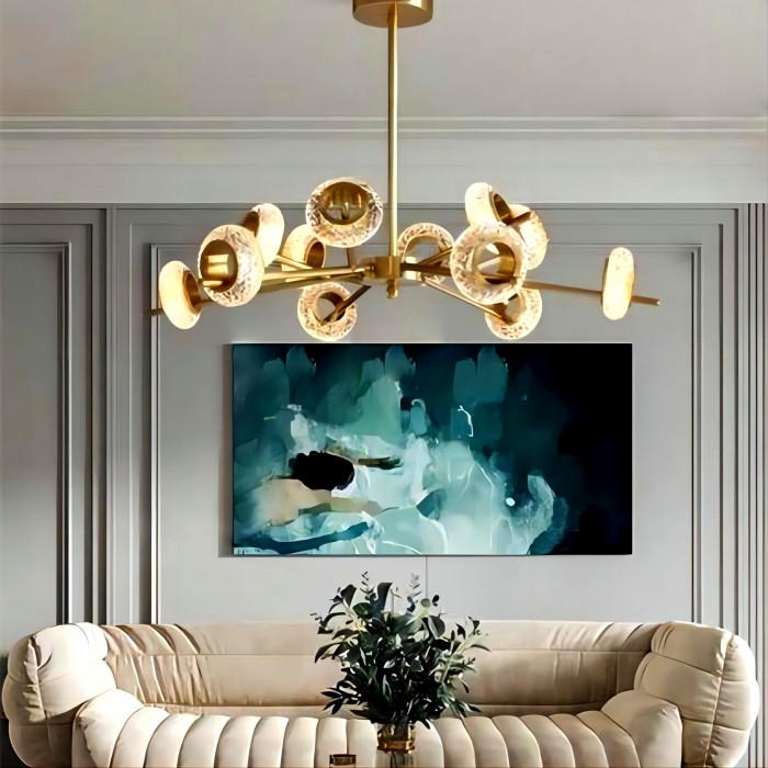 Led crystal chandelier brass