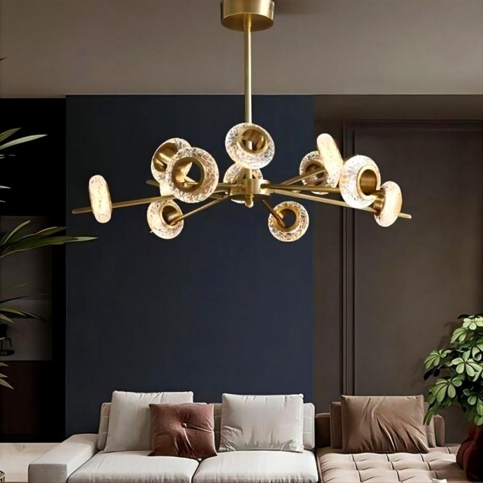 Led crystal chandelier brass