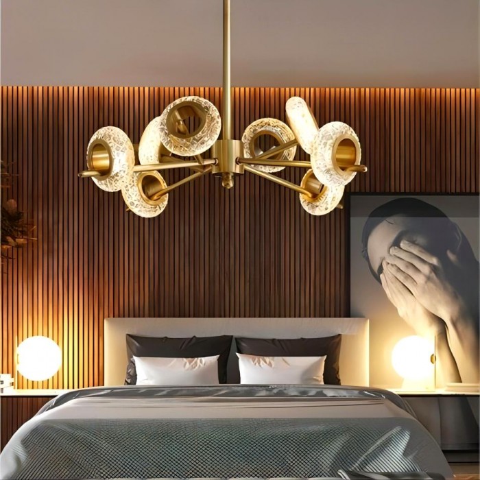 Led crystal chandelier brass