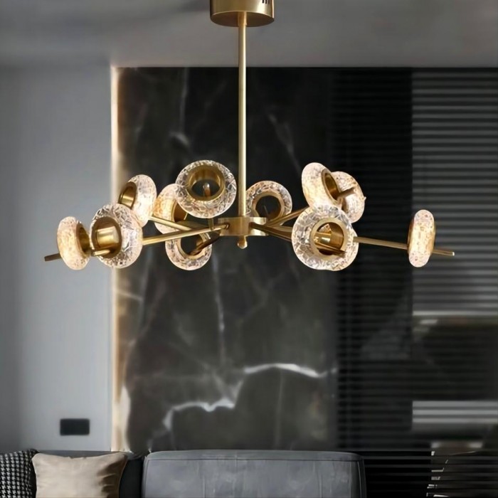 Led crystal chandelier brass