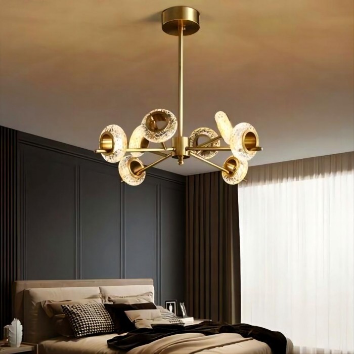 Led crystal chandelier brass