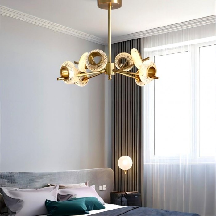 Led crystal chandelier brass