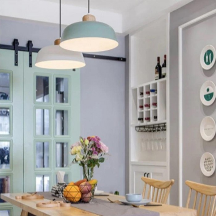 Scandinavian Metal Wood Pendant Light with Bowl Shape for Kitchen