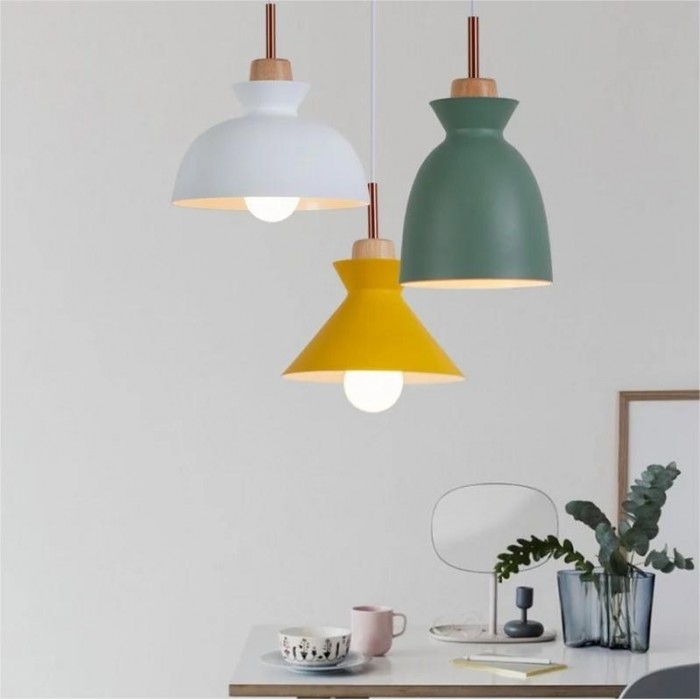 Scandinavian MULTI Metal Wood Macaroon Pendant Light for Kitchen