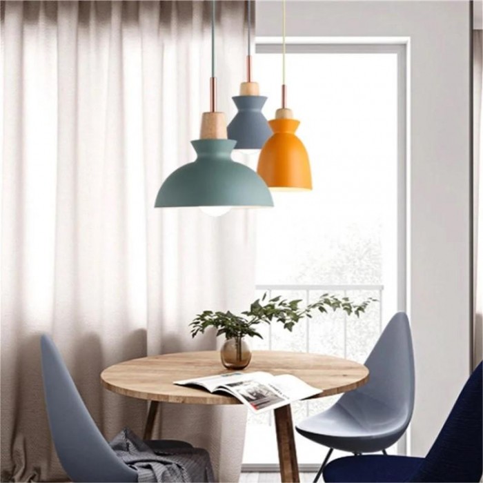 Scandinavian MULTI Metal Wood Macaroon Pendant Light for Kitchen