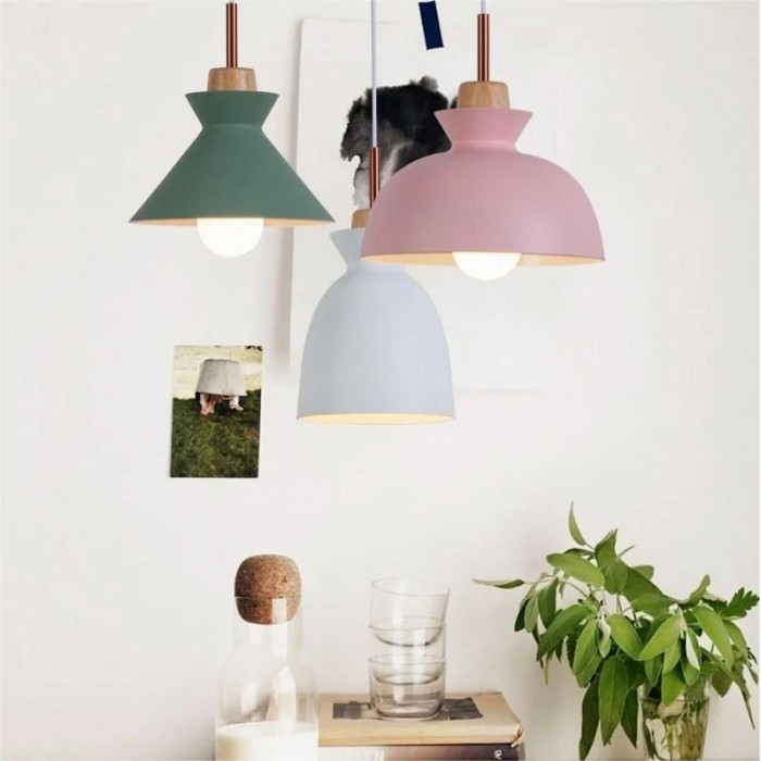 Scandinavian MULTI Metal Wood Macaroon Pendant Light for Kitchen