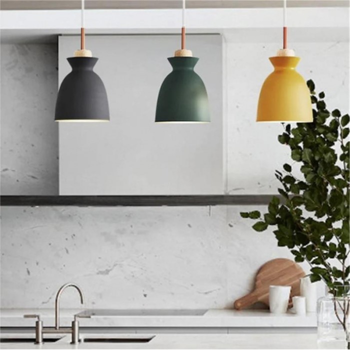 Scandinavian MULTI Metal Wood Macaroon Pendant Light for Kitchen