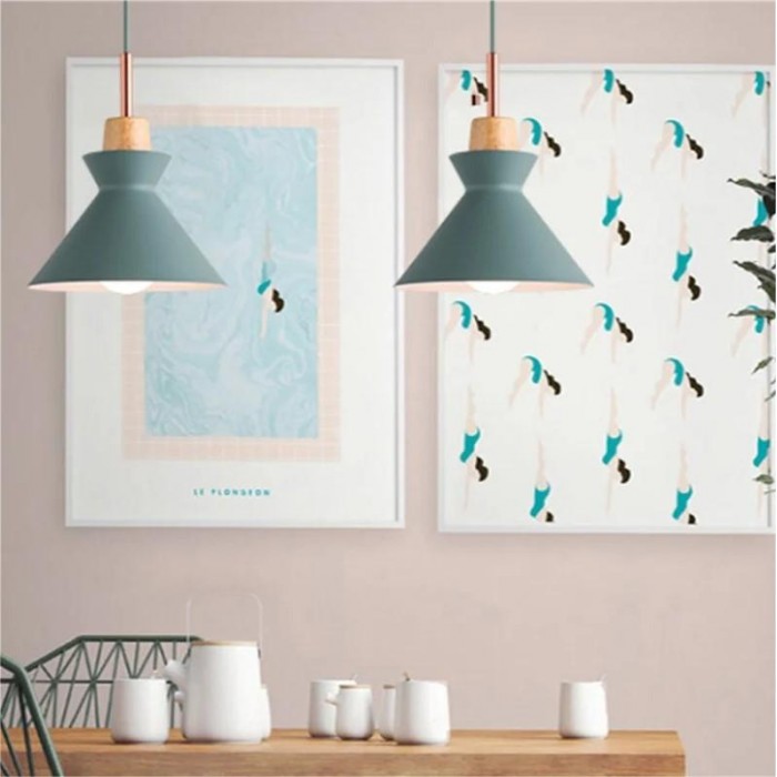 Scandinavian MULTI Metal Wood Macaroon Pendant Light for Kitchen