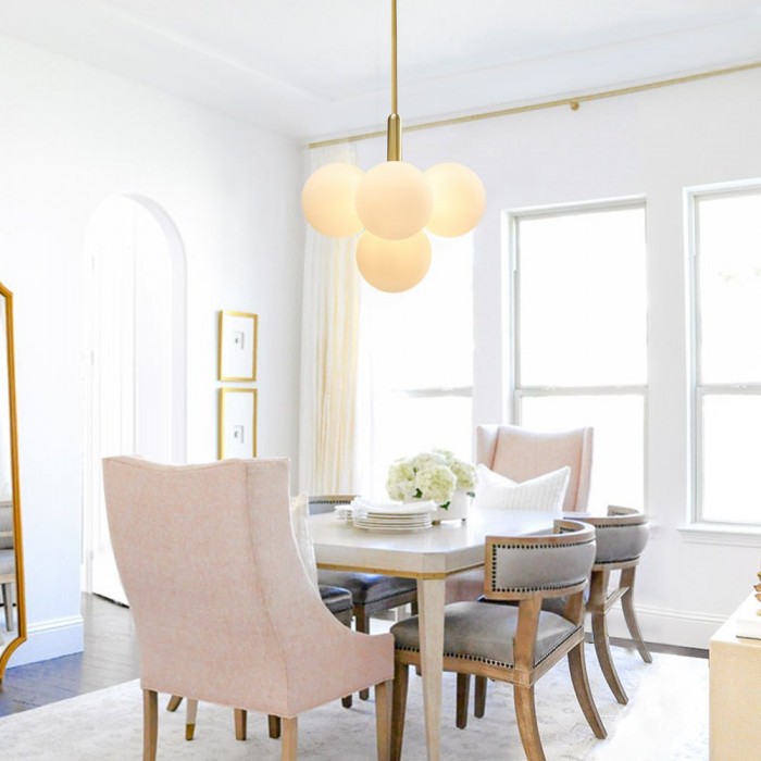 Modern Opal Glass  Grape Chandelier in Brass Finish for Living Room