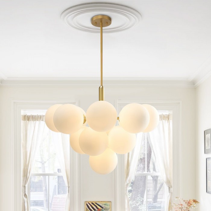 Modern Opal Glass  Grape Chandelier in Brass Finish for Living Room