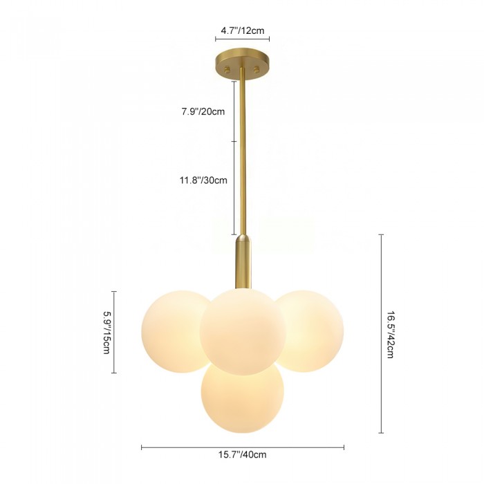 Modern Opal Glass  Grape Chandelier in Brass Finish for Living Room