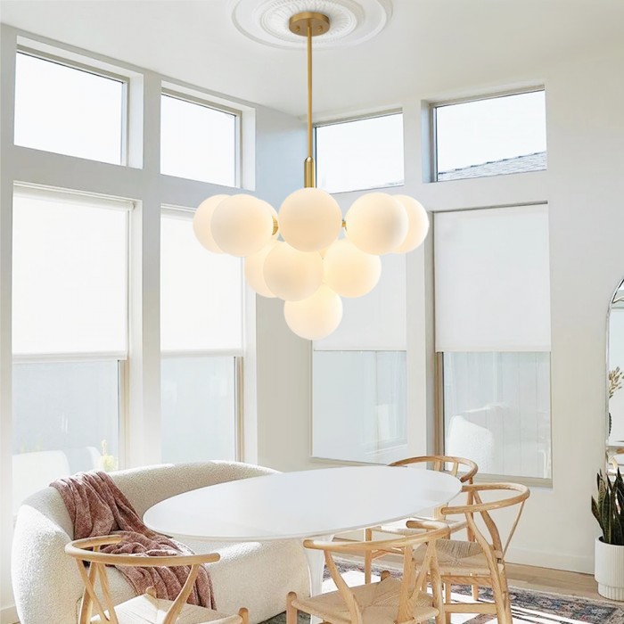 Modern Opal Glass  Grape Chandelier in Brass Finish for Living Room