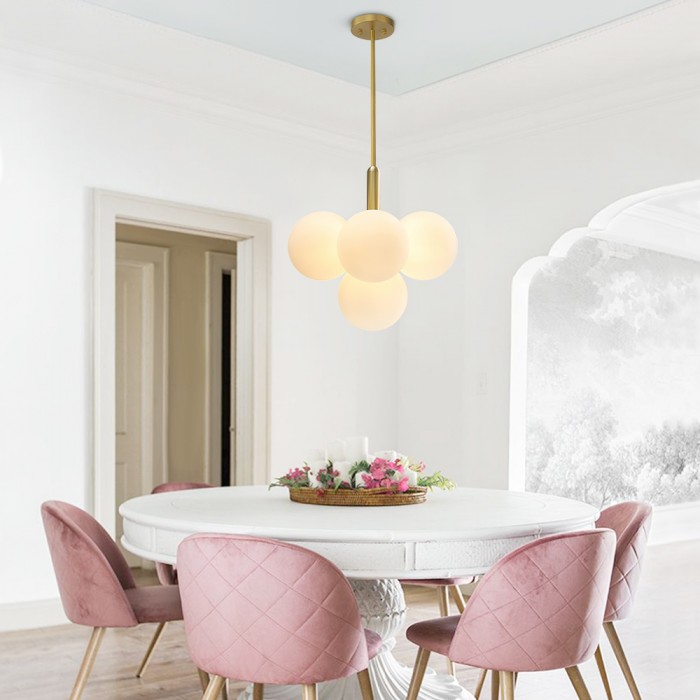 Modern Opal Glass  Grape Chandelier in Brass Finish for Living Room