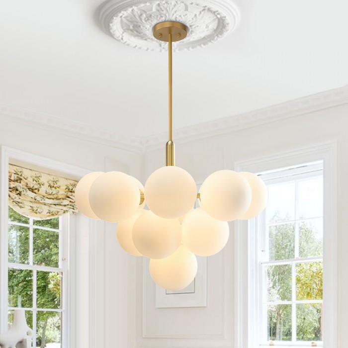 Modern Opal Glass  Grape Chandelier in Brass Finish for Living Room