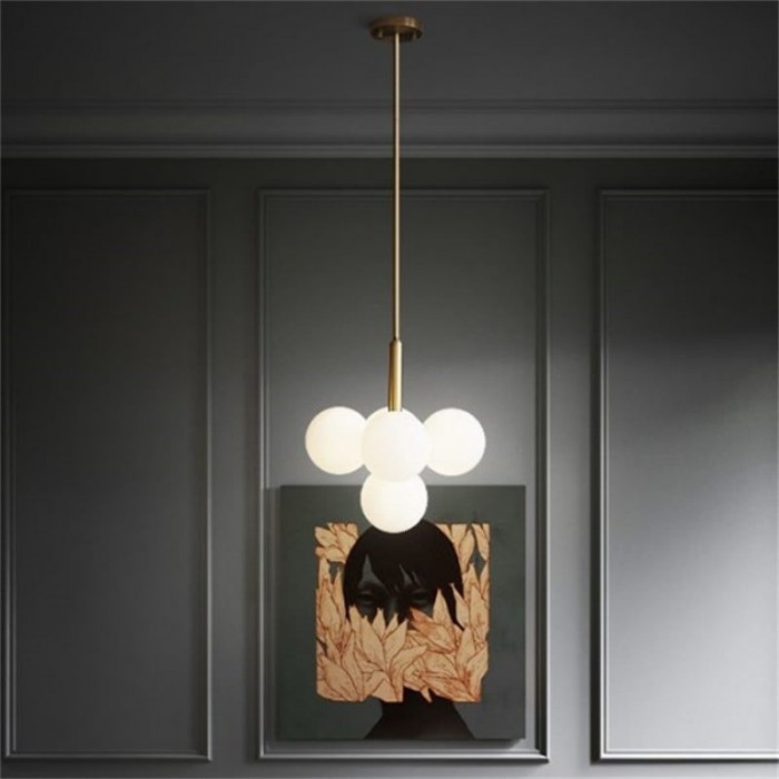 Modern Opal Glass  Grape Chandelier in Brass Finish for Living Room