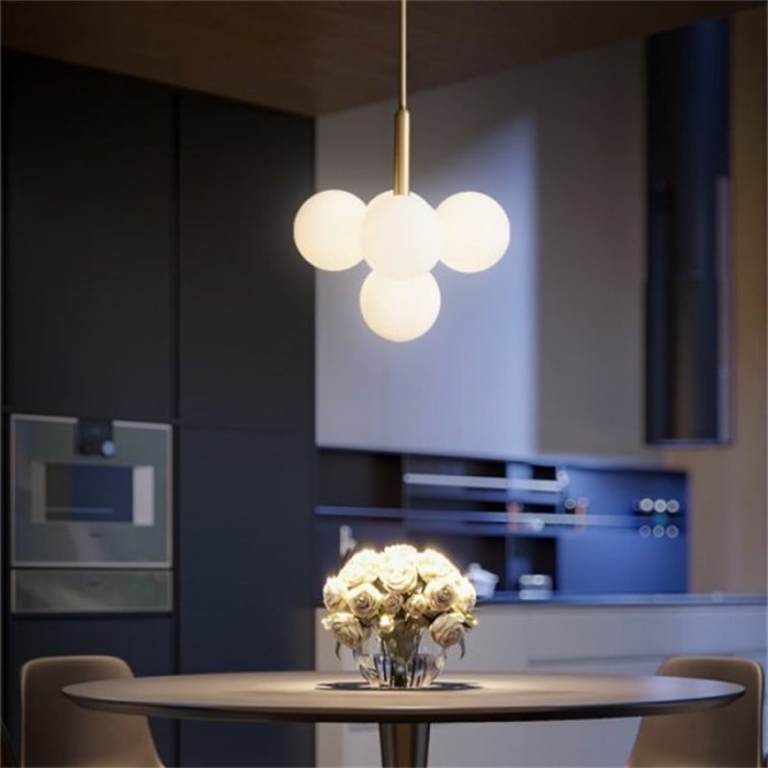 Modern Opal Glass  Grape Chandelier in Brass Finish for Living Room