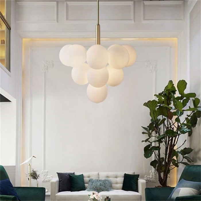 Modern Opal Glass  Grape Chandelier in Brass Finish for Living Room