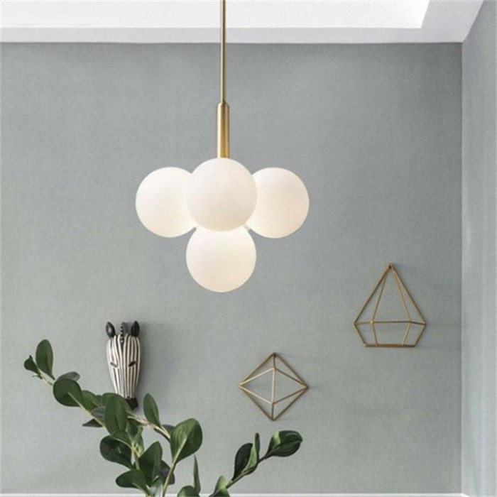 Modern Opal Glass  Grape Chandelier in Brass Finish for Living Room