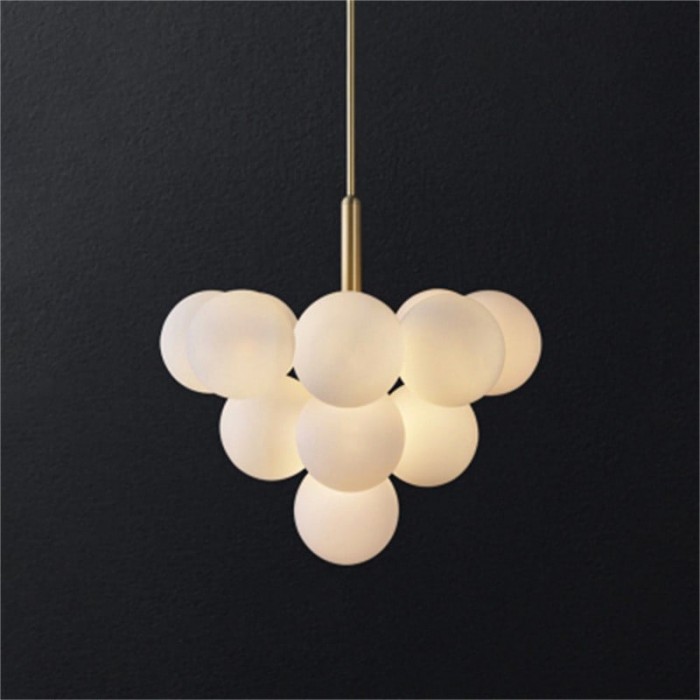 Modern Opal Glass  Grape Chandelier in Brass Finish for Living Room