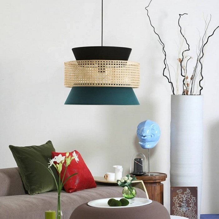 Rustic Ribbed Rattan Pendant Lamp