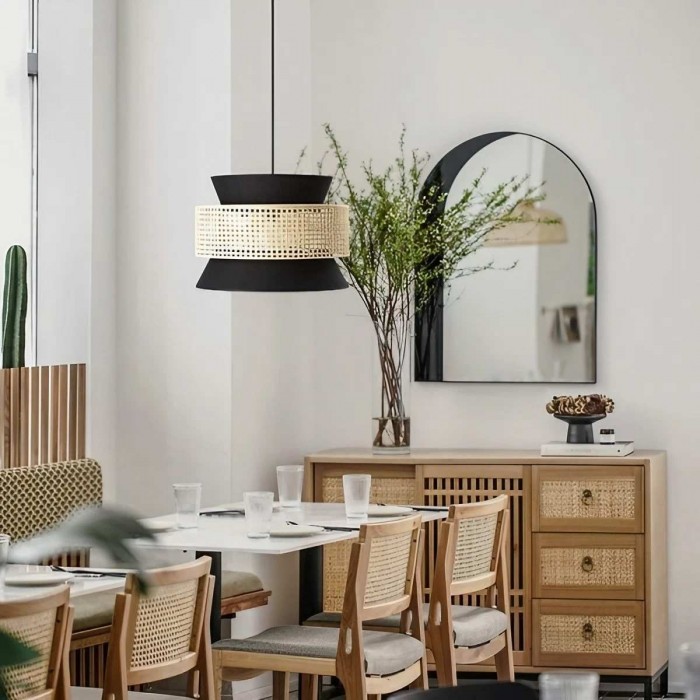 Rustic Ribbed Rattan Pendant Lamp